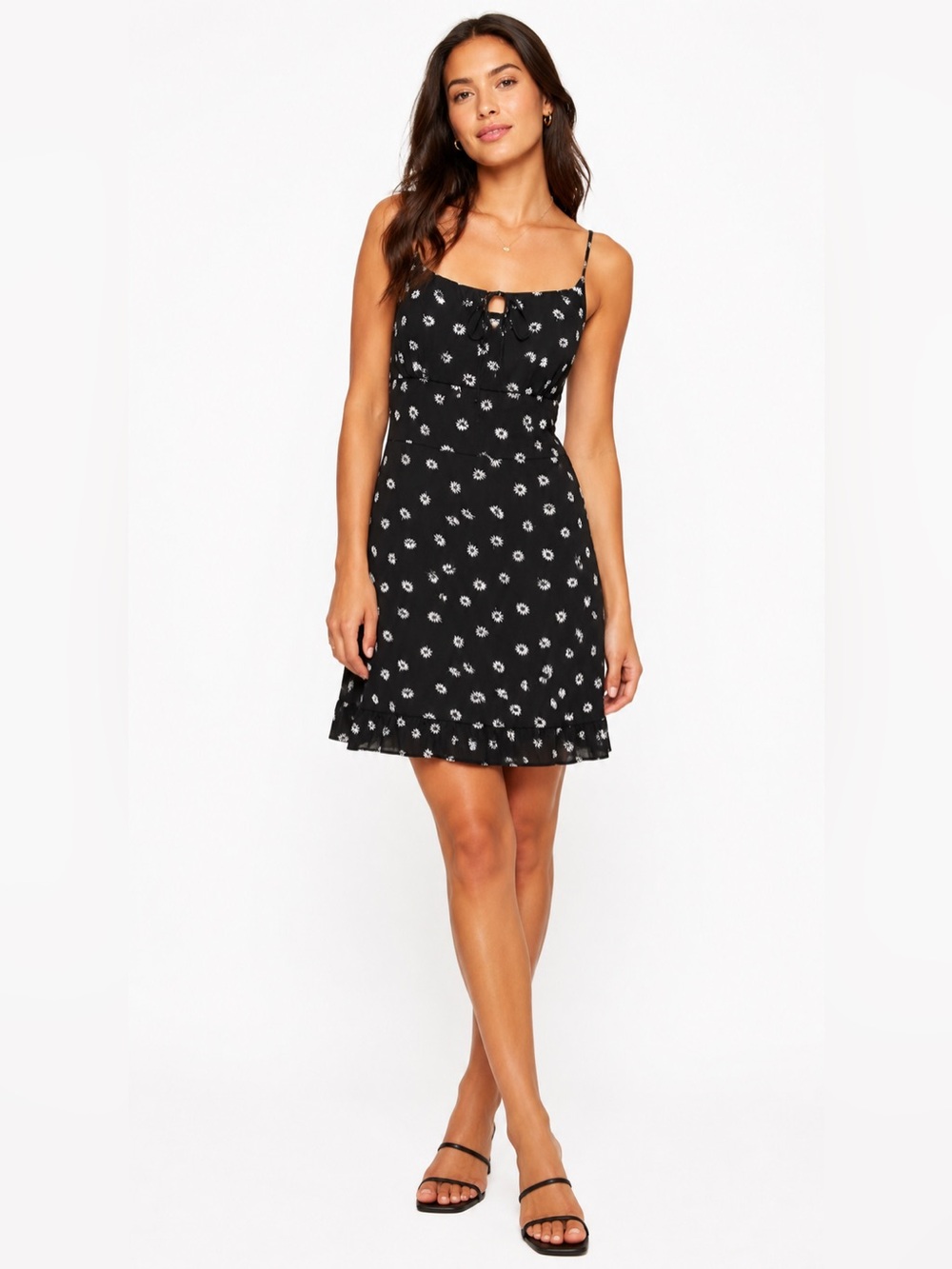 Abercrombie  and Fitch Black Daisy Print Tie-Front Spaghetti Strap Dress XS